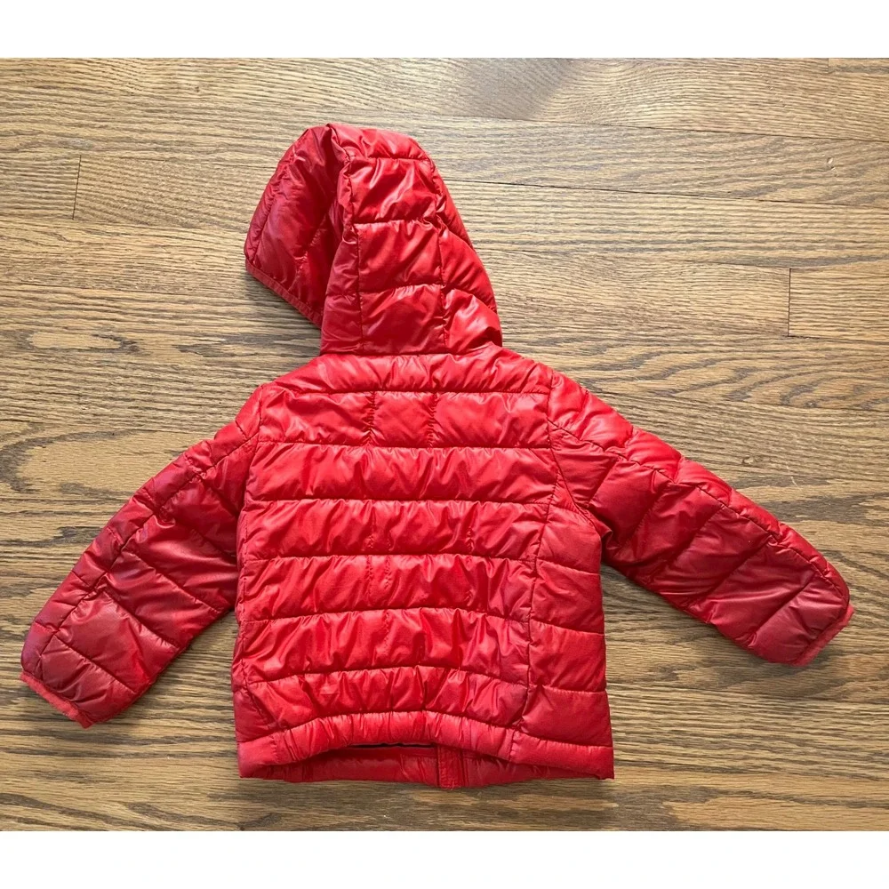 Primary Kids Raspberry Red Hooded Puffer Jacket 12-18 Months Recycled Polyester